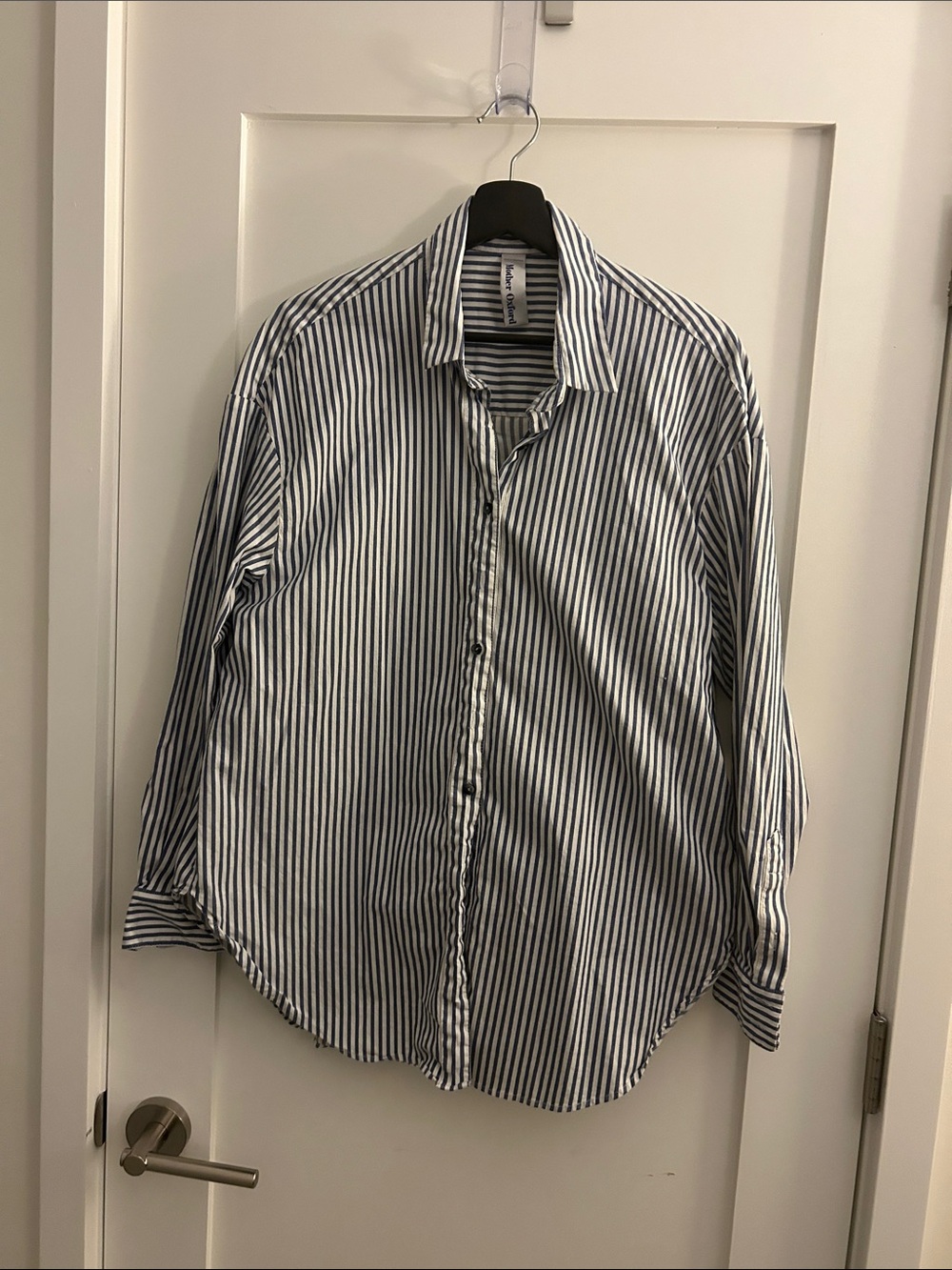 Women's Blue and White Striped Button-Down Shirt